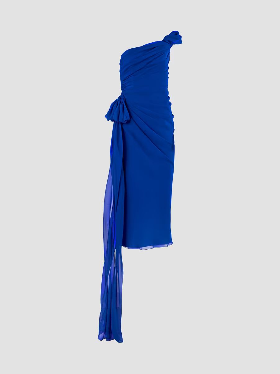 Carolina Herrera Women's Ruched One-Shoulder Silk Midi Dress - Ultramarine - Size 12