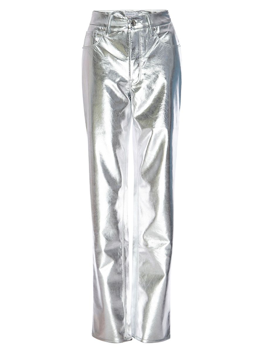Women's Good Icon Metallic Faux Leather Pants - Silver Metallic - Size 00
