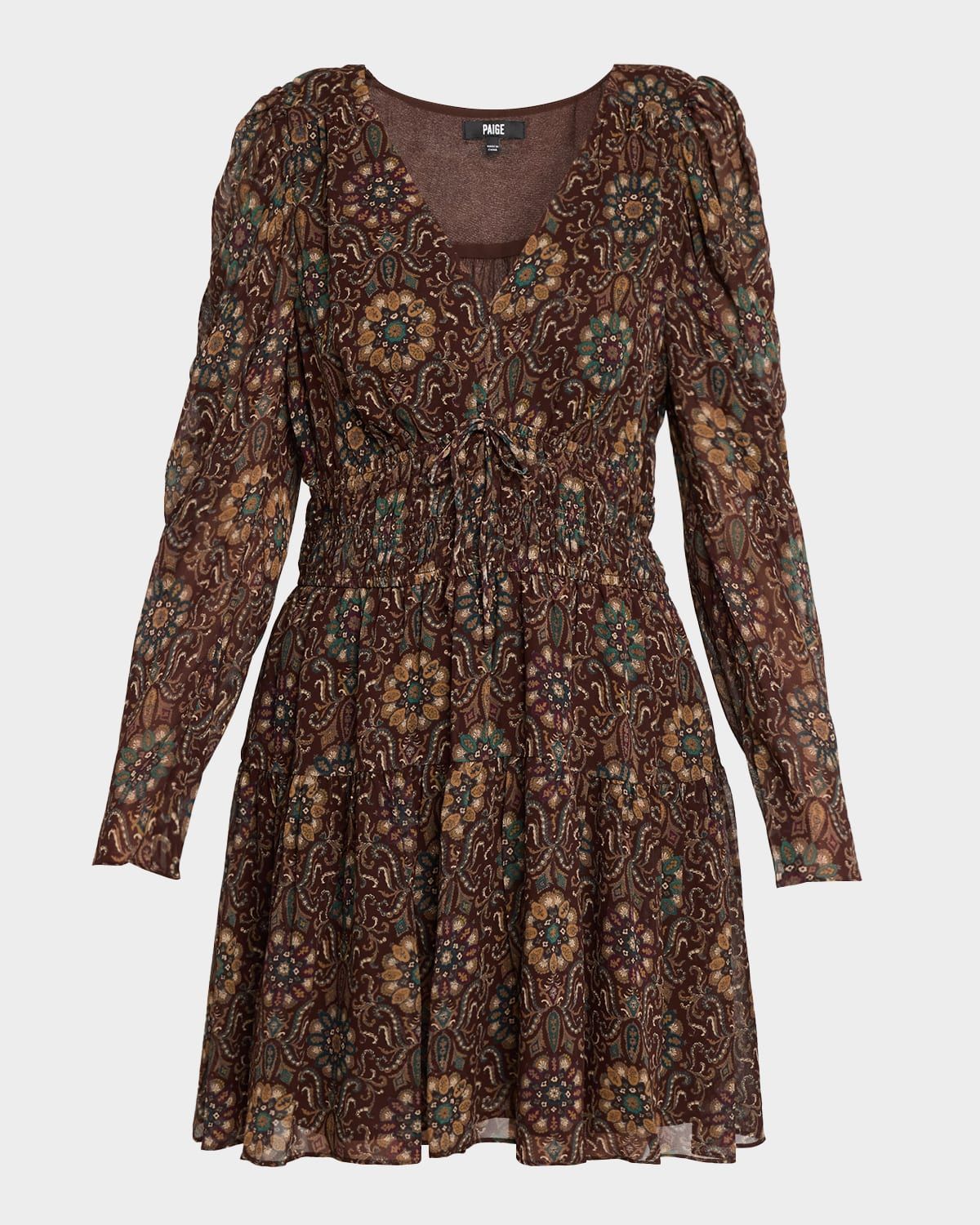 Aries Printed Long-Sleeve Silk Mini Dress