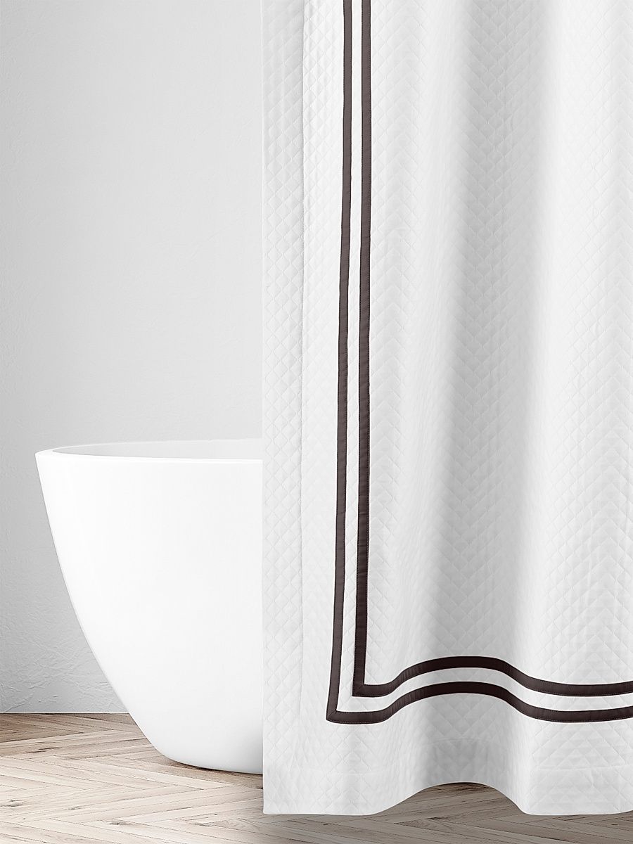 Ribbons Diamante Pique Shower Curtain - White Gris Aglia
