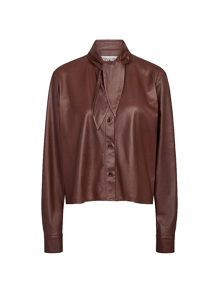 Women's Tieneck Leather Shirt - Cigar - Size Large
