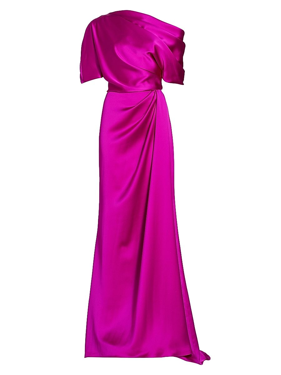 Women's Draped Off-The-Shoulder Gown - Fuchsia - Size 16