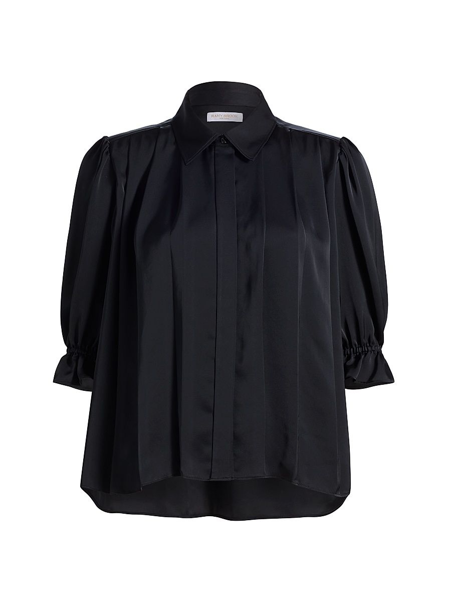 Women's Amira Pleated Shirt - Black - Size XL