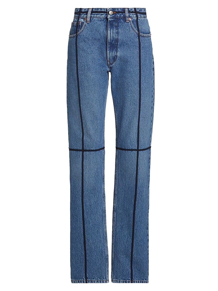 Women's Contrast Piped Cotton Jeans - Medium Blue - Size 29