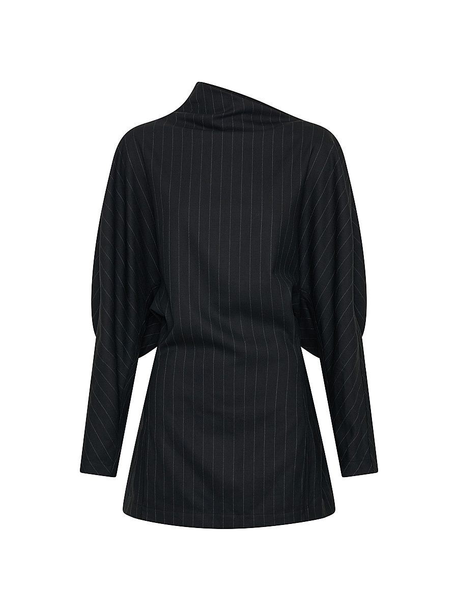 Women's Anika Draped Pinstriped Minidress - Black - Size 10