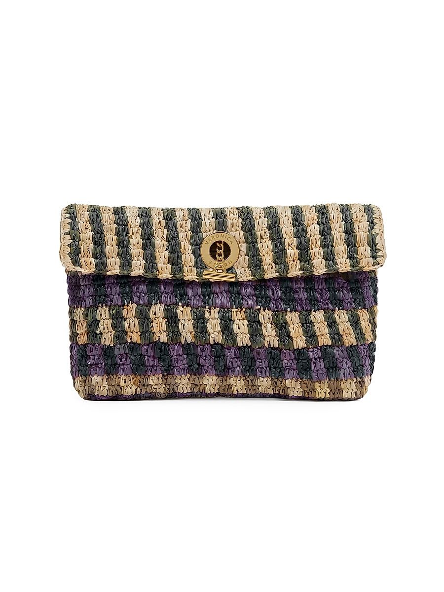 Women's Raffia Anchor Clutch - Purple