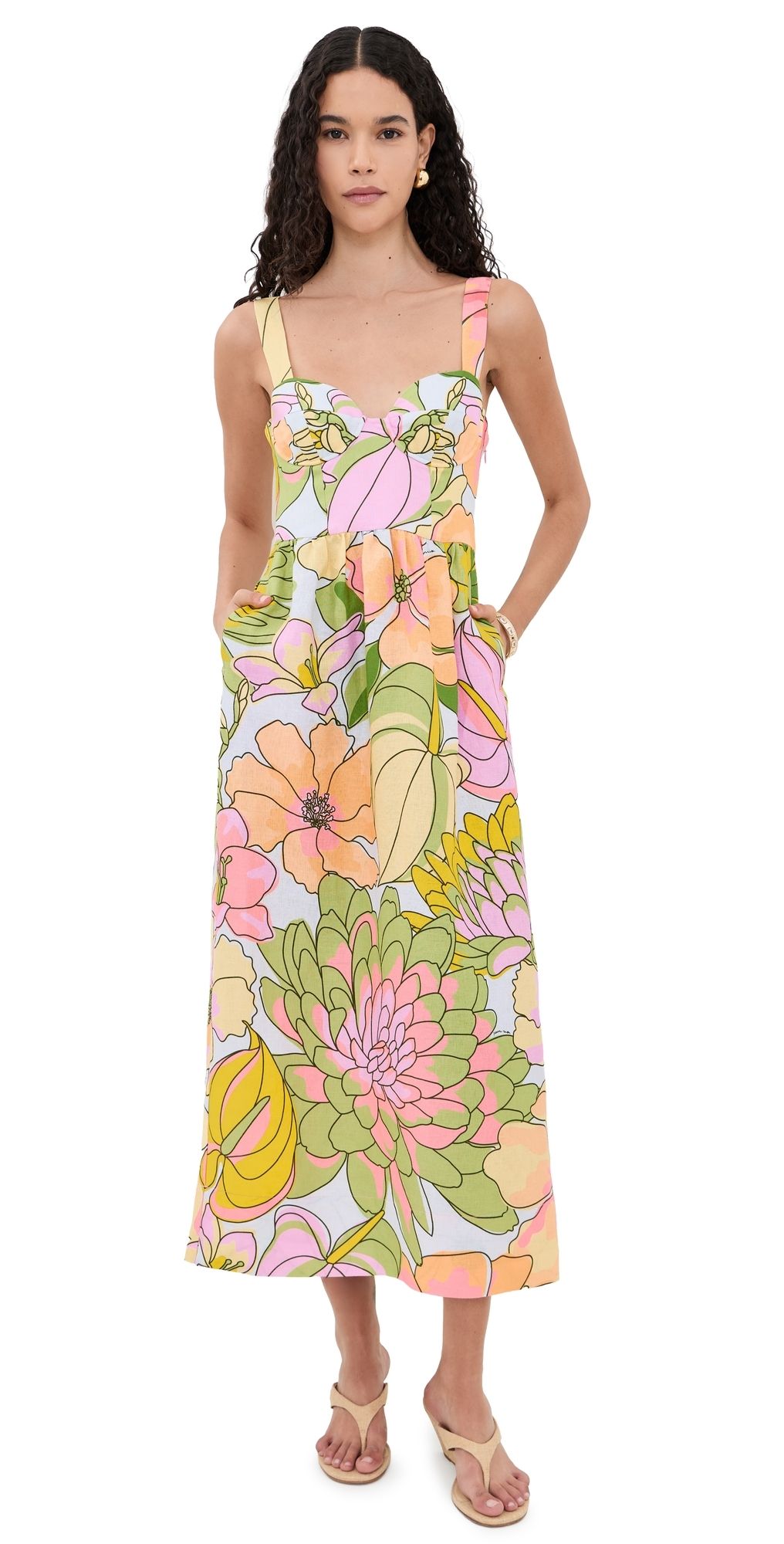 FARM Rio Light Blue Spring Affair Maxi Dress Orange XS