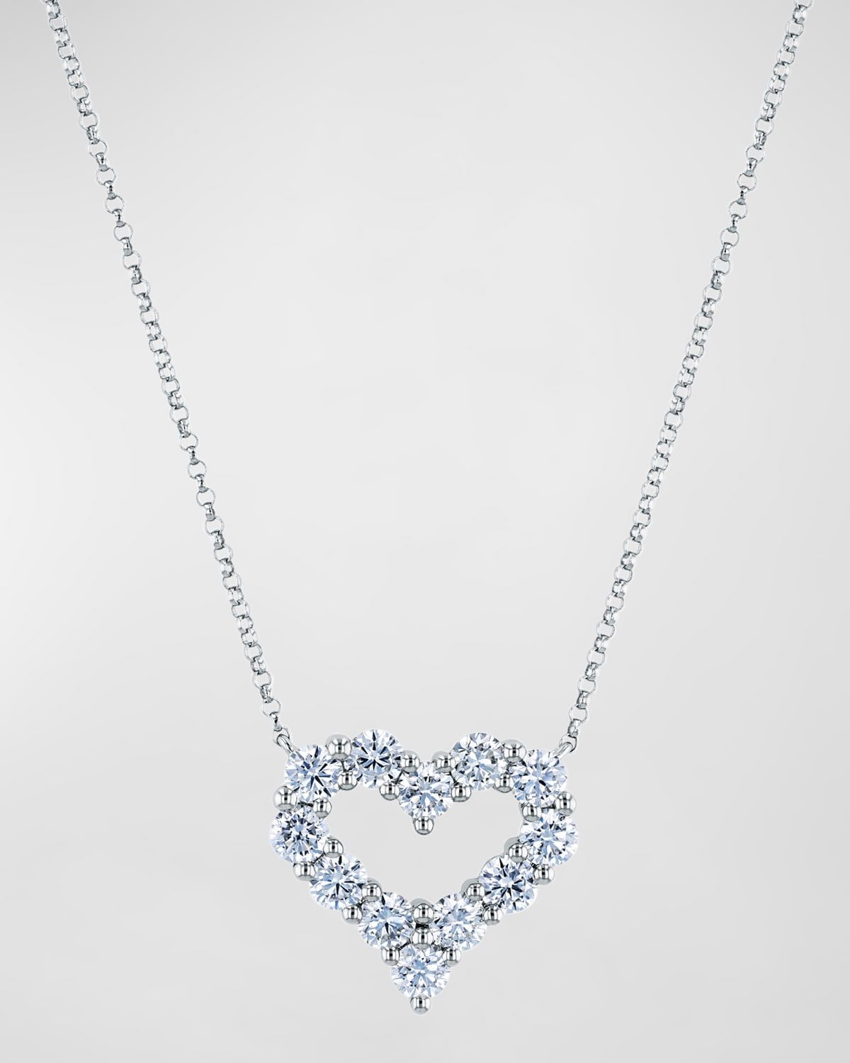 18K Gold Shared Prong Round Diamond Heart Pendant 16" Necklace, 1.70tcw
