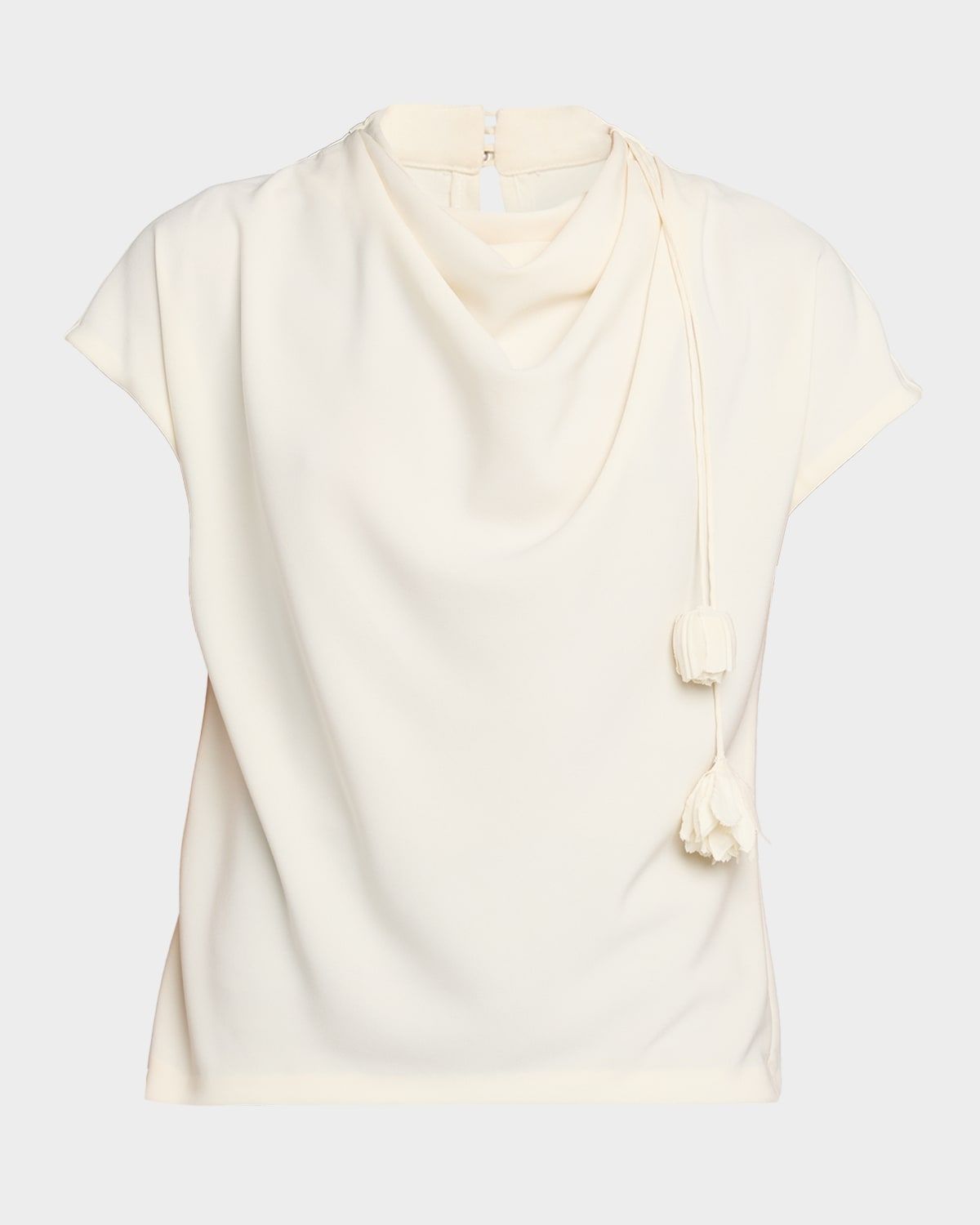 Flower Applique Cowl-Neck Fluid Crepe Blouse