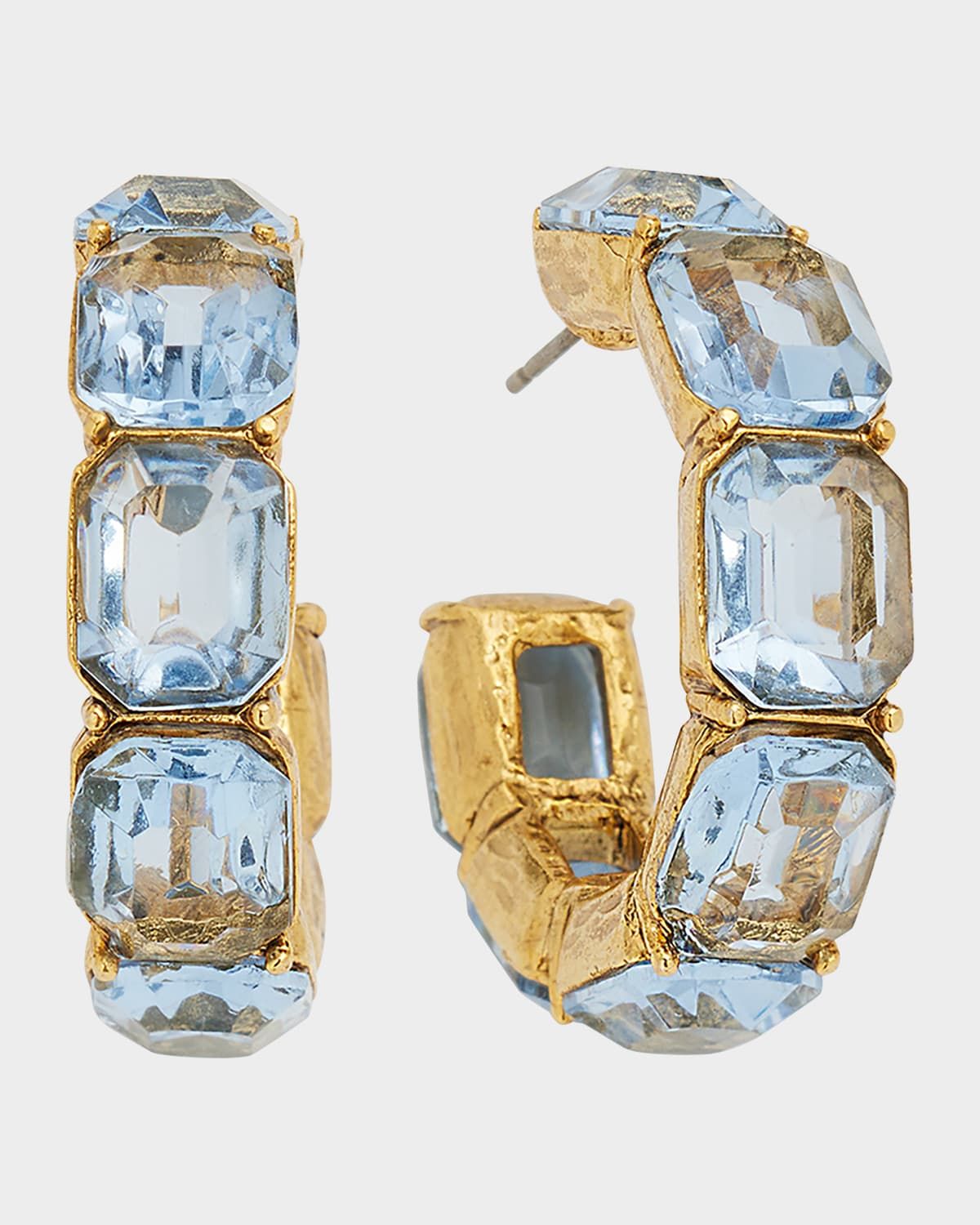 Baguette Crystal Hoop Earrings, Watermelon/Rainbow