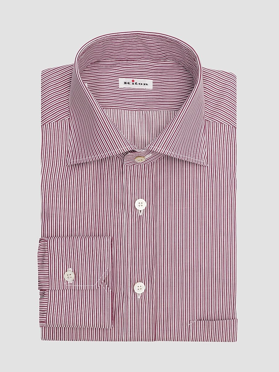Men's Striped Cotton Pocket Shirt - Bordeaux - Size 17