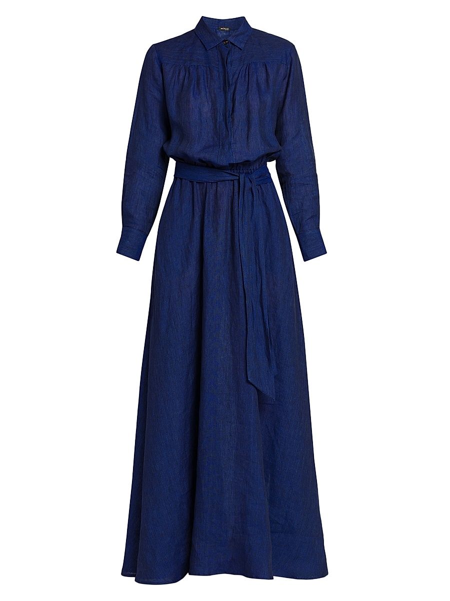 Women's Linen Tie-Waist Shirtdress - Blue - Size 12