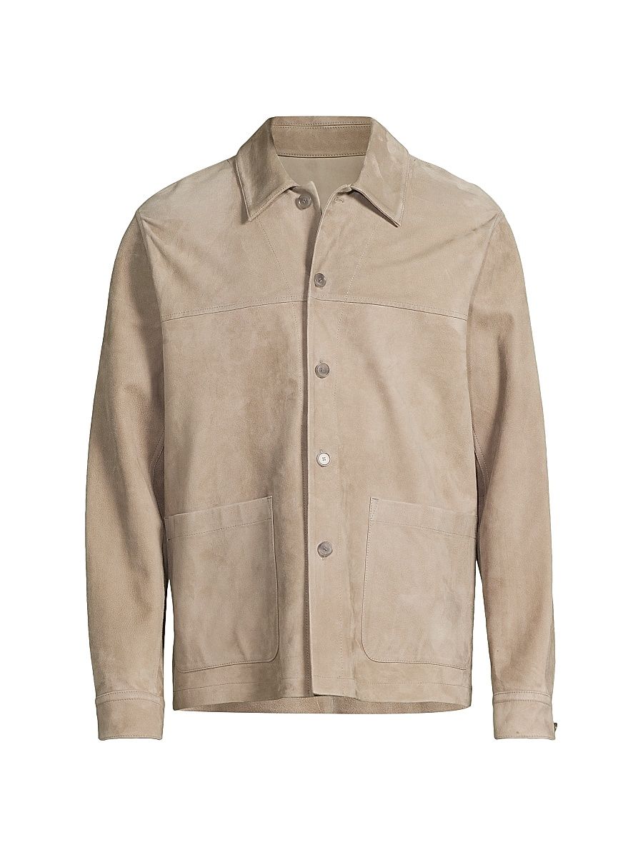 Men's Suede Button-Front Shirt Jacket - Putty - Size XXL