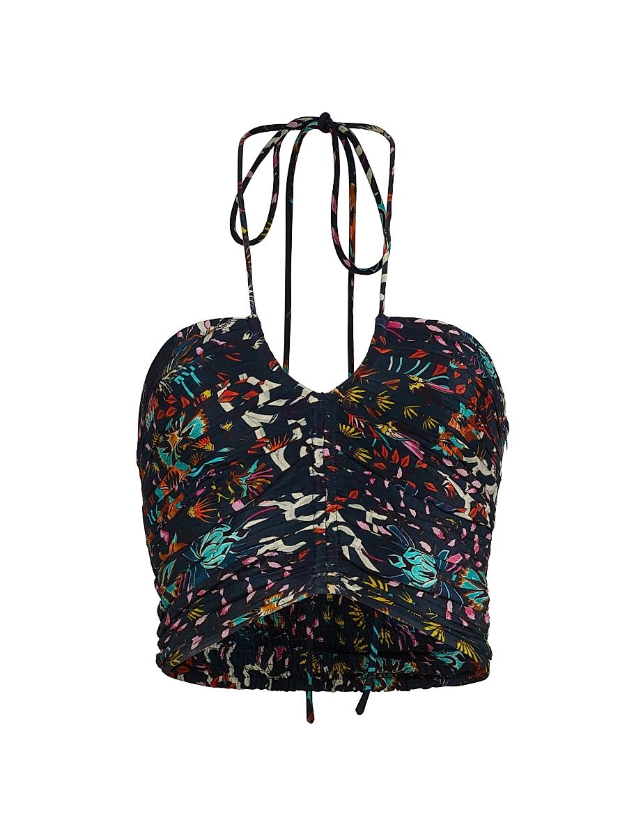 Women's Humahuaca Waira Silk Halter Top - Black Print - Size Large
