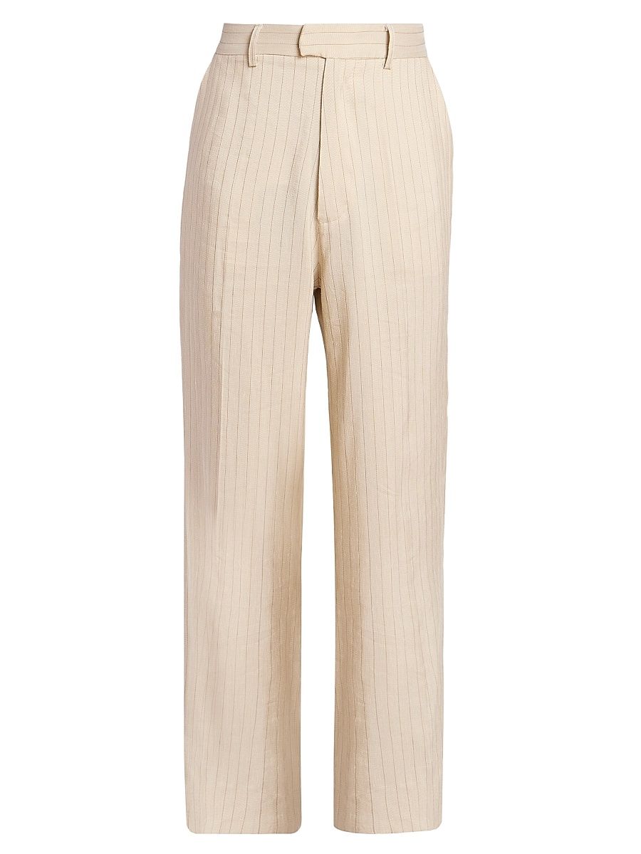 Men's Striped Linen-Blend Tailored Pants - Alabaster - Size 32
