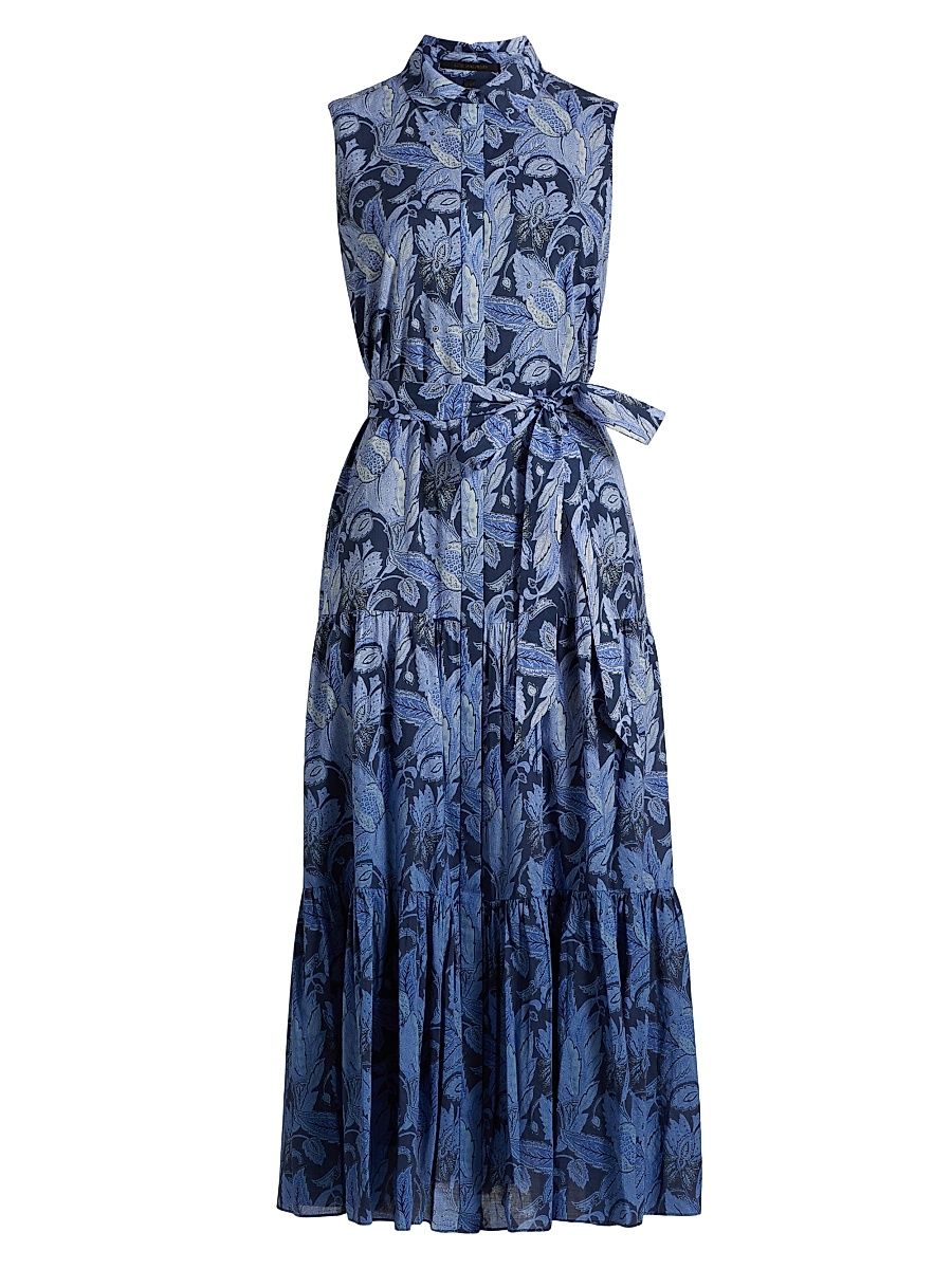 Women's Blayn Floral Cotton Tiered Midi-Dress - Blue Multi - Size XXL