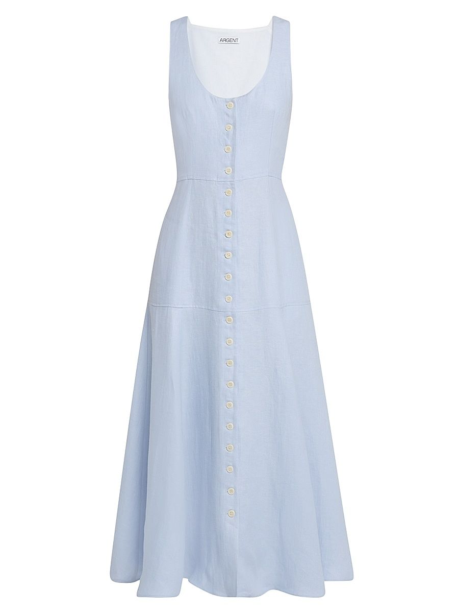 Women's Marcy Sleeveless Linen Twill Midi-Dress - Light Blue - Size 12