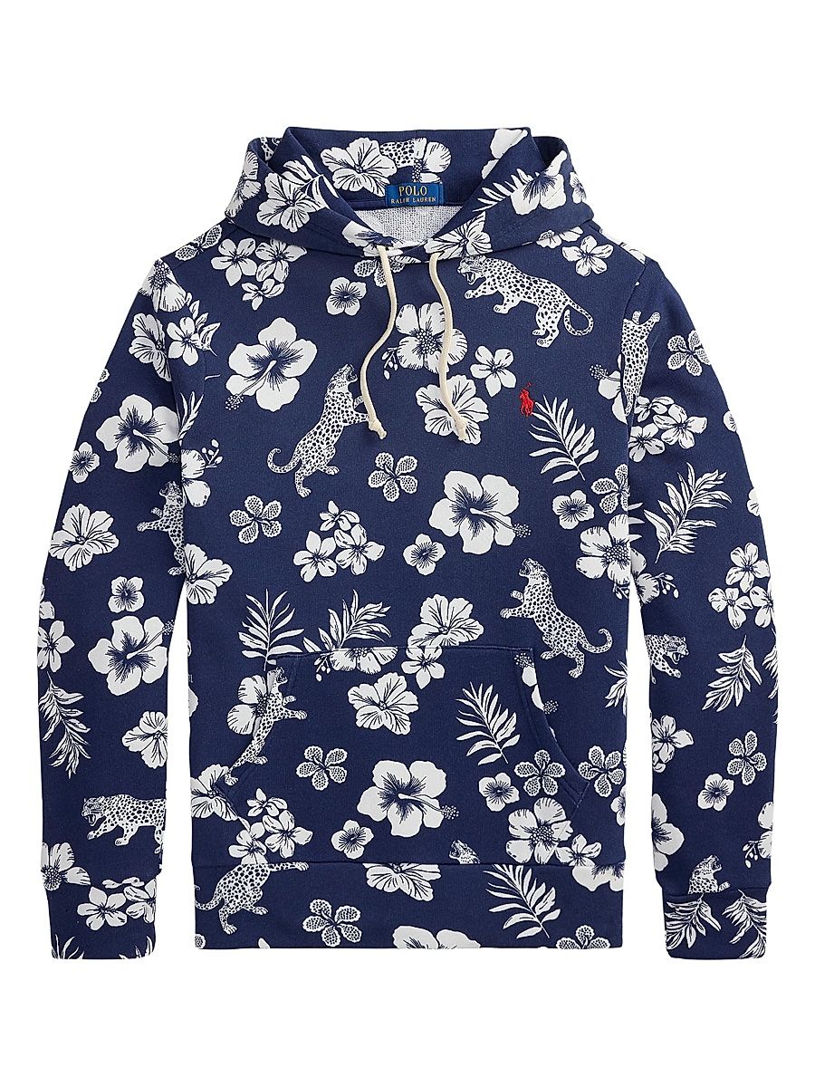 Men's Island Floral Cotton-Blend Hoodie - Jaguar Tropical Navy - Size XXL