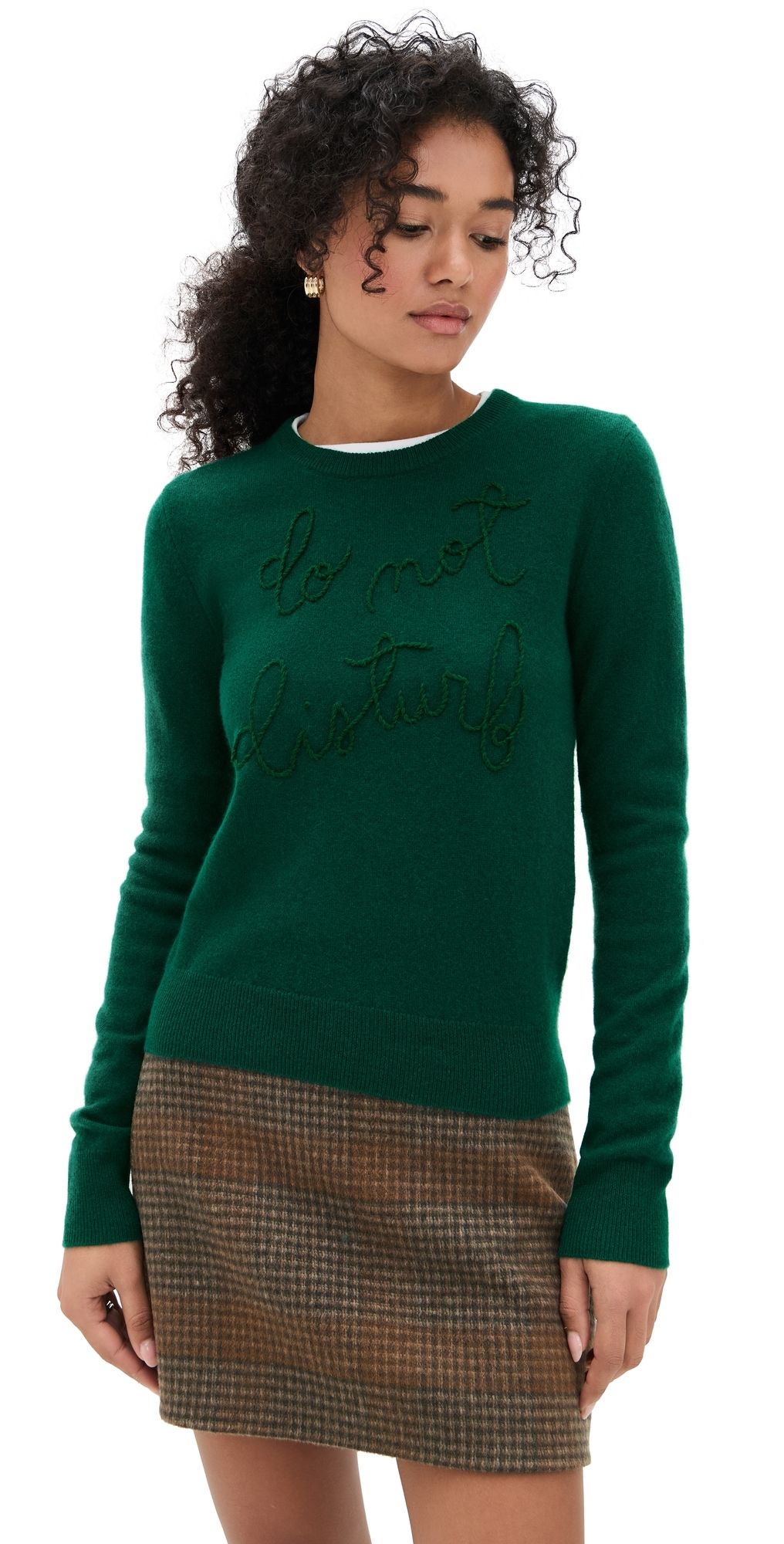 Lingua Franca Do Not Disturb Cashmere Crewneck Sweater Hunter S
