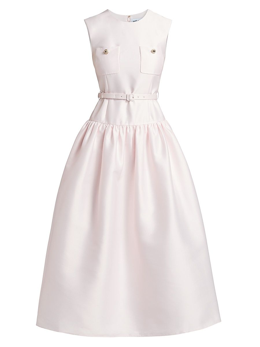 Women's Taffeta Belted Drop-Waist Midi-Dress - Pink - Size 8