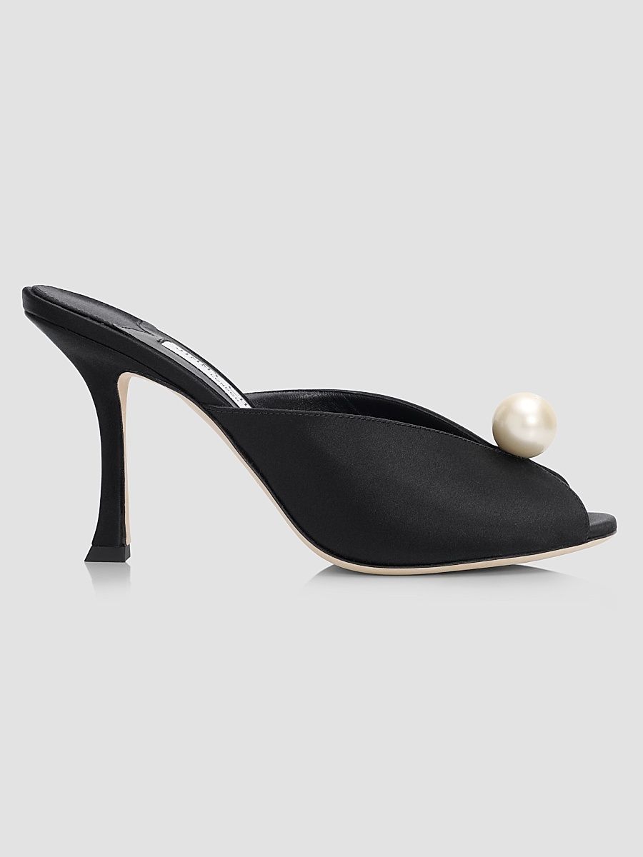 Women's Ziri 90MM Imitation-Pearl Satin Mules - Black - Size 11