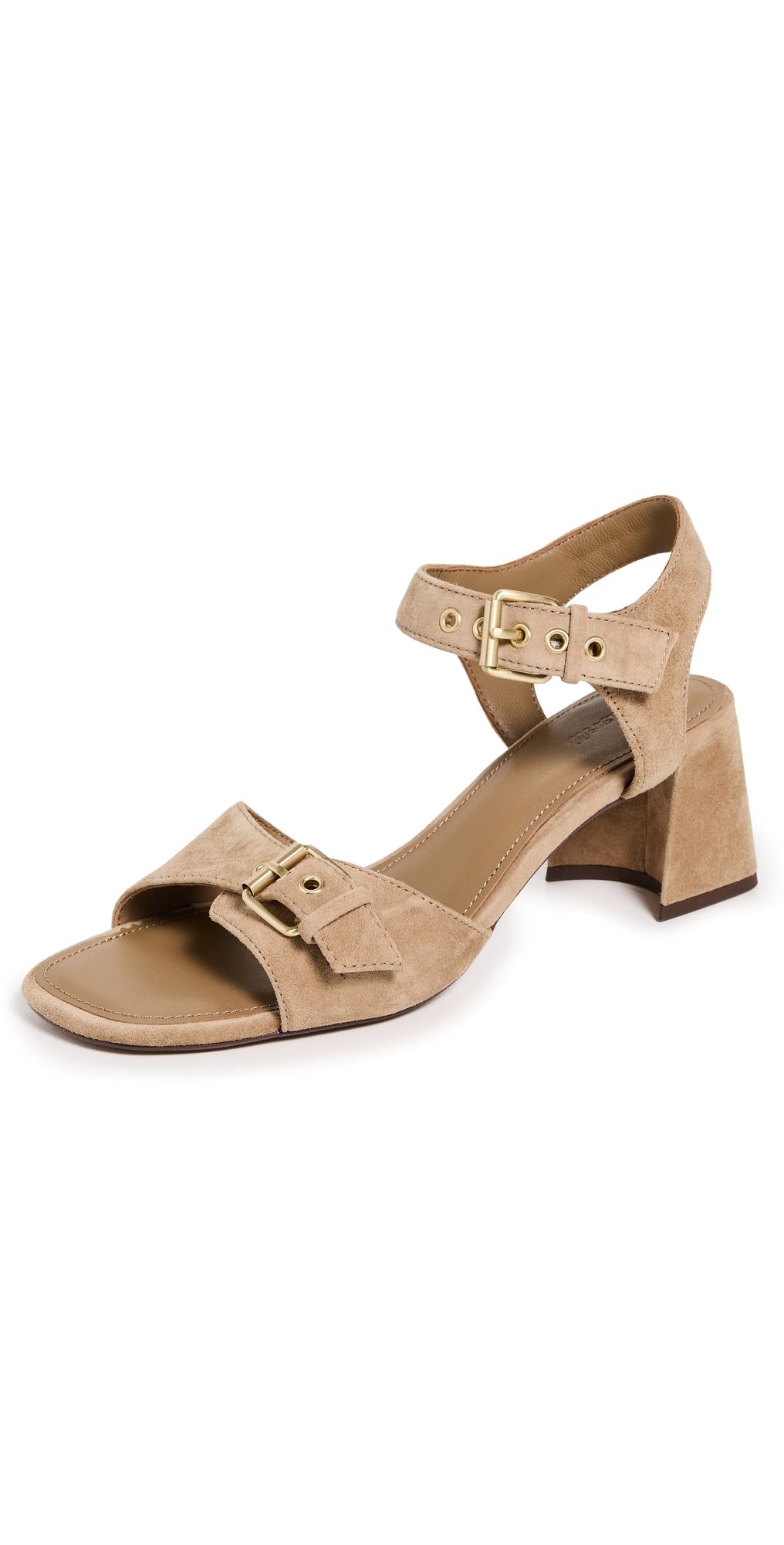 Madewell The Neeka Ankle-Strap Heeled Sandals in Leather Tawny Khaki 5.5