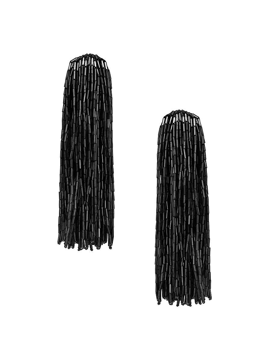 Women's Cascade Tassel Beaded Drop Clip-On Earrings - Black