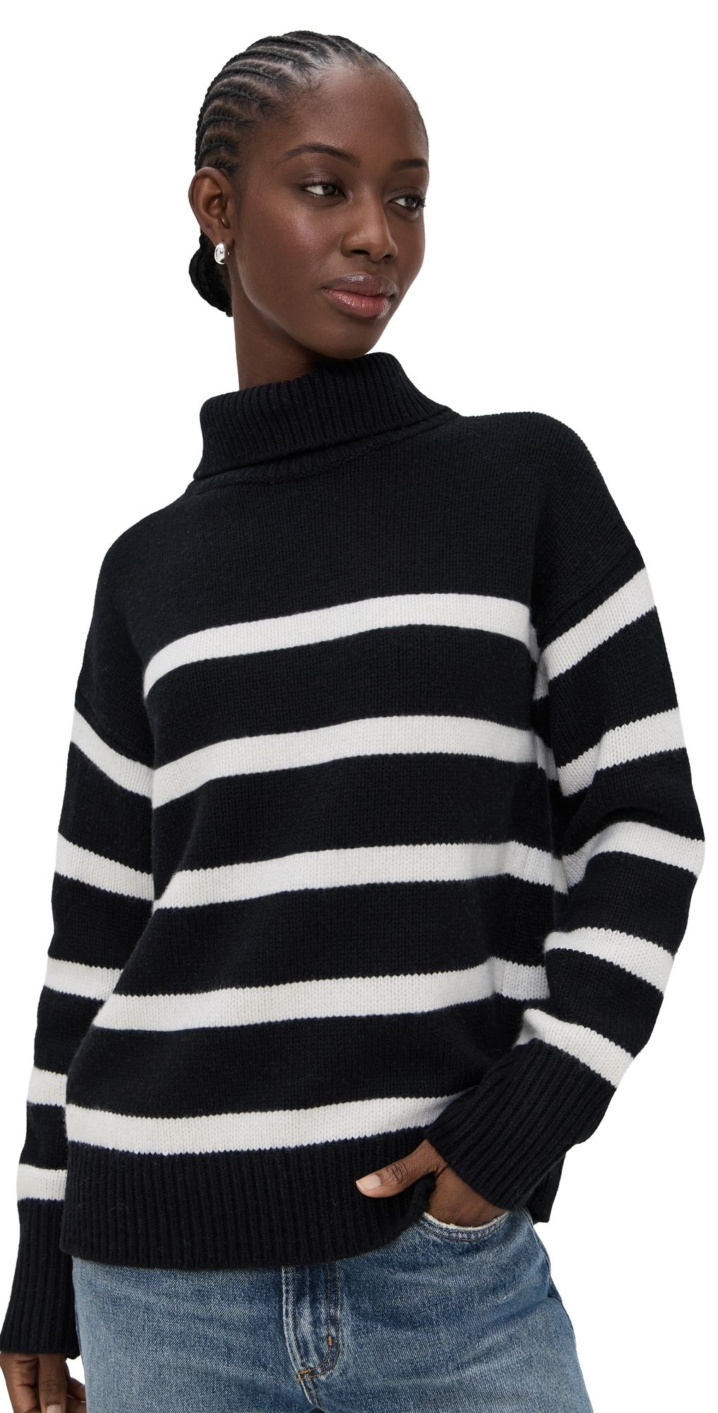 Alex Mill Nottinghill Turtleneck Stripe Sweater Black/Snow XS