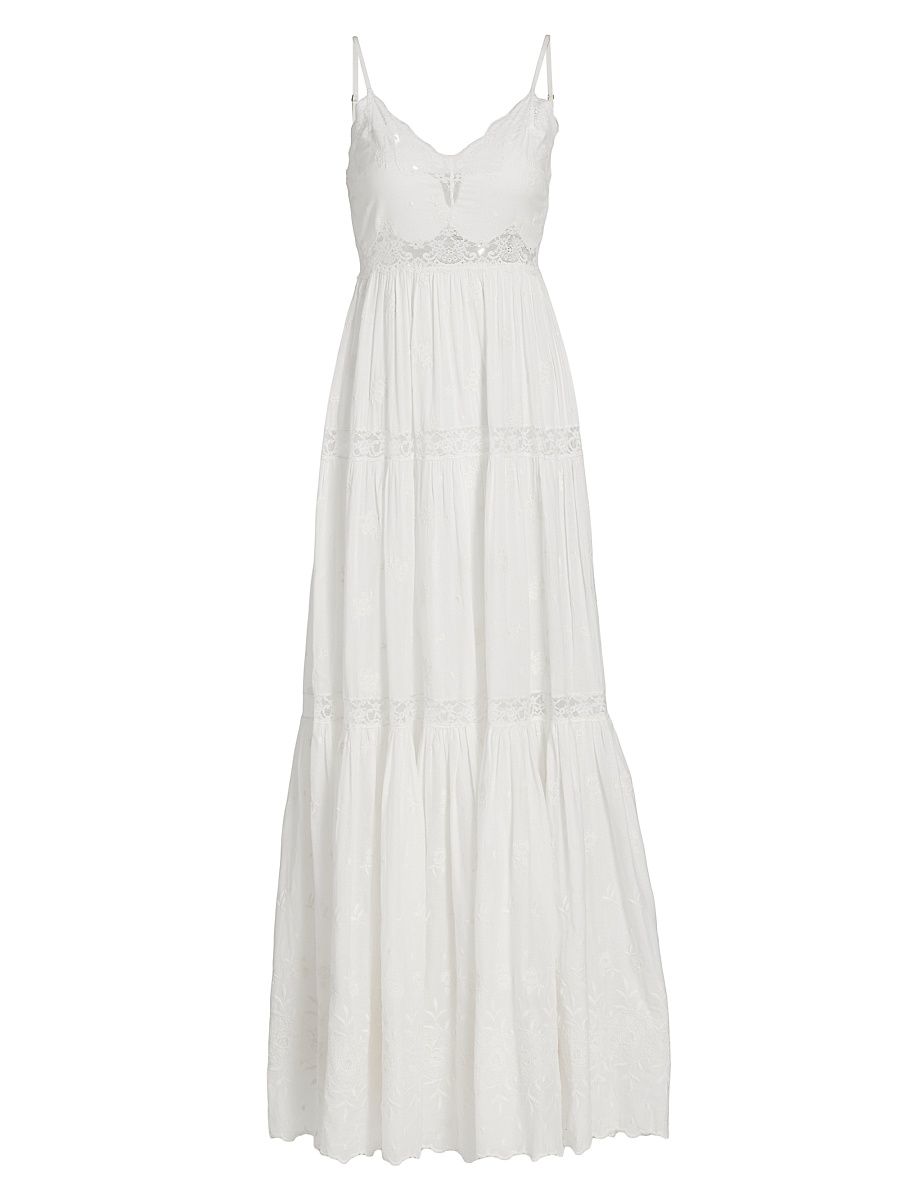 Women's Espa Lace-Trim Cotton Maxi Dress - Optic White - Size XL