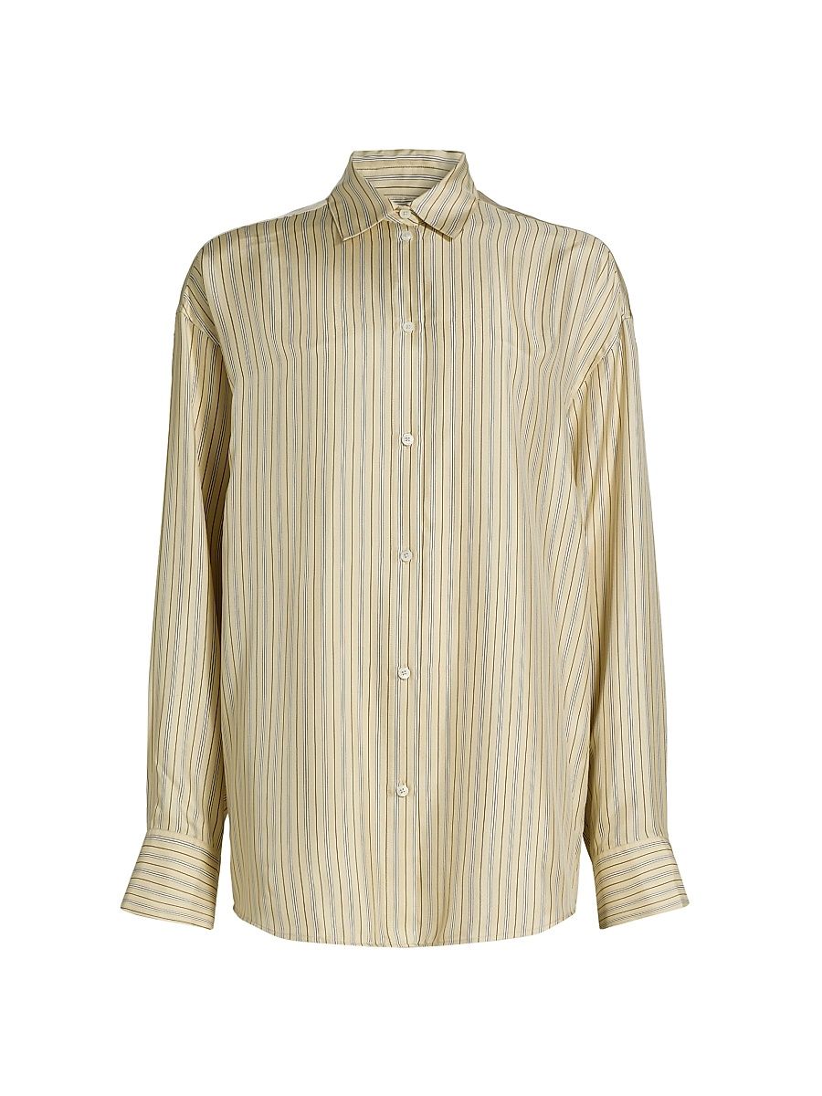Women's Oversized Striped Shirt - Beige Brown - Size 12