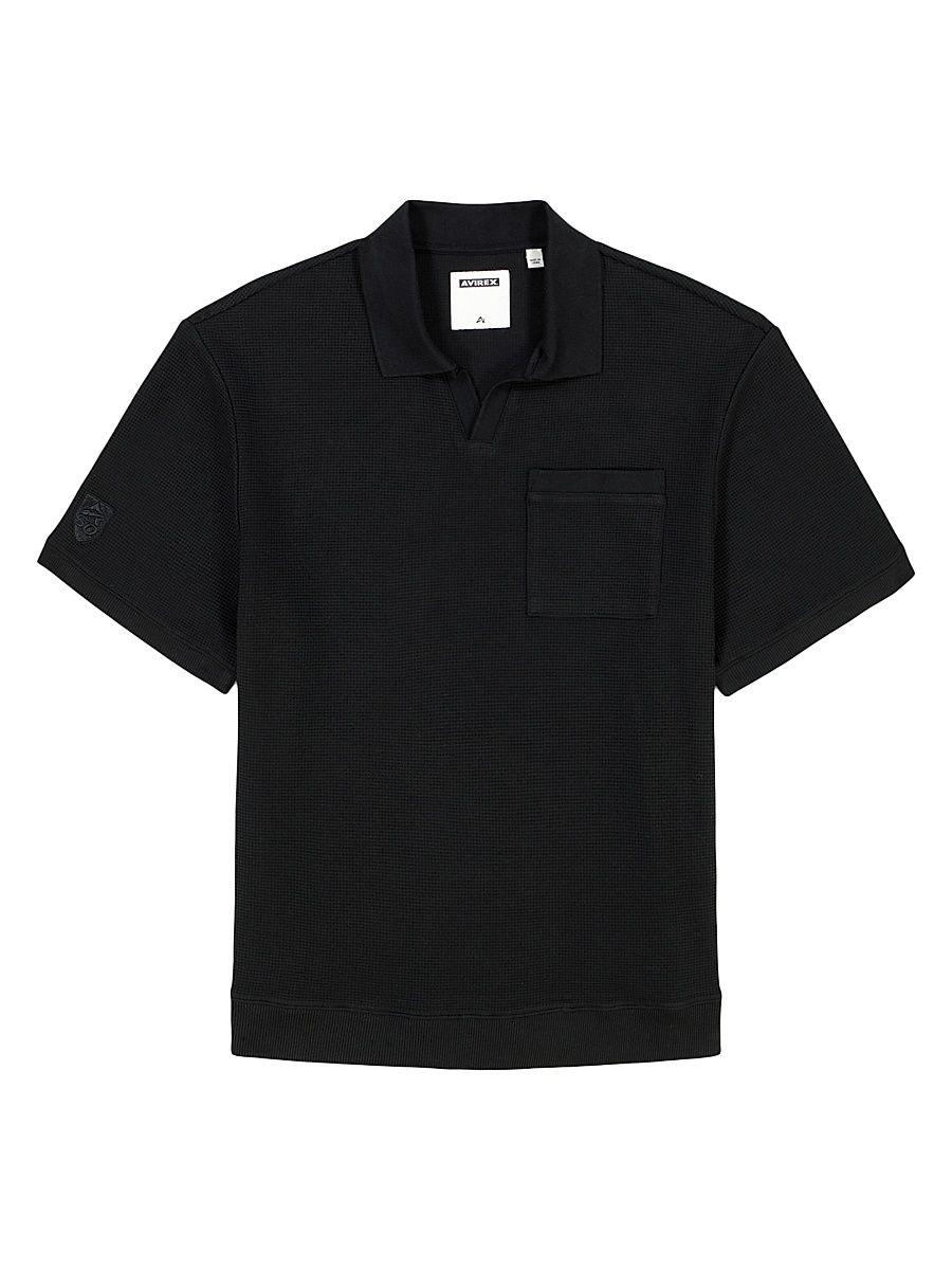 Men's Tennis Logo Cotton Waffle-Knit Polo Shirt - Black - Size XL