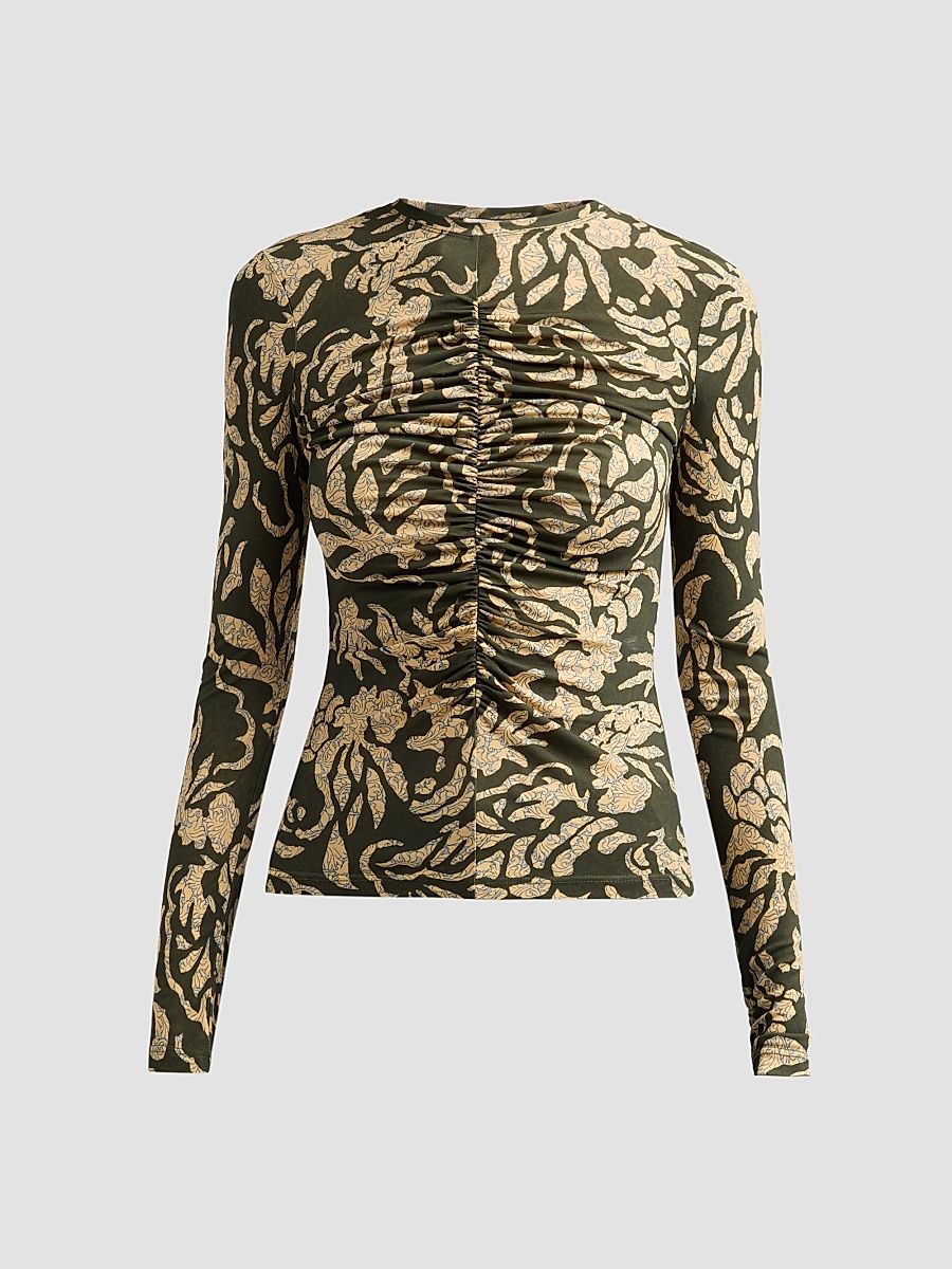 Women's Asha Floral Jersey Top - Khaki Floral - Size XL