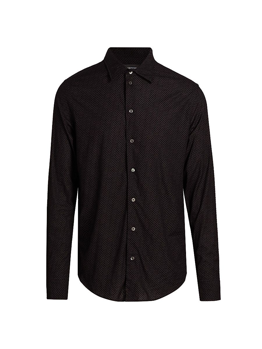 Men's Flocked Velvet Sport Shirt - Black - Size Large