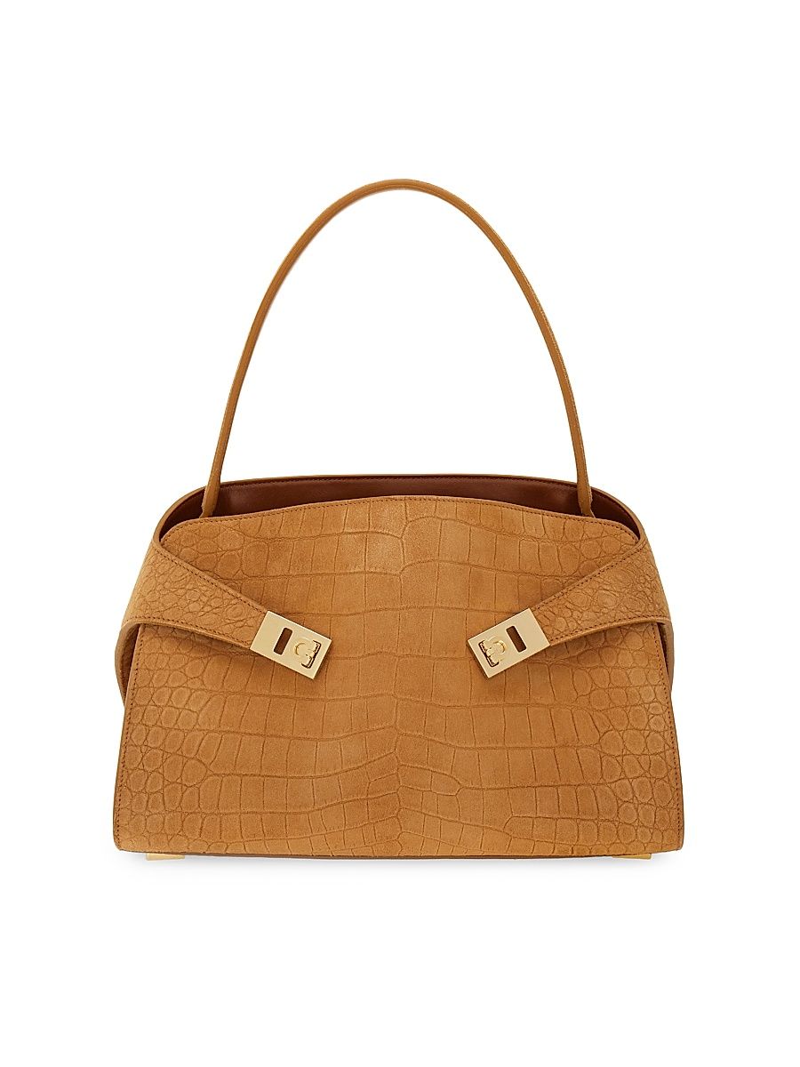 Women's Hug Suede Croco-Print Top Handle Bag - Naturale