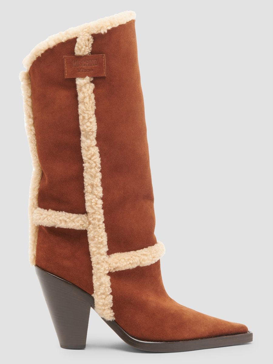 Moschino Women's Shearling Trim 100MM Boots - Rust - Size 11