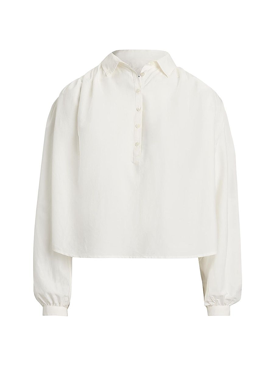 Women's Pleated Cotton-Silk Shirt - White - Size Small