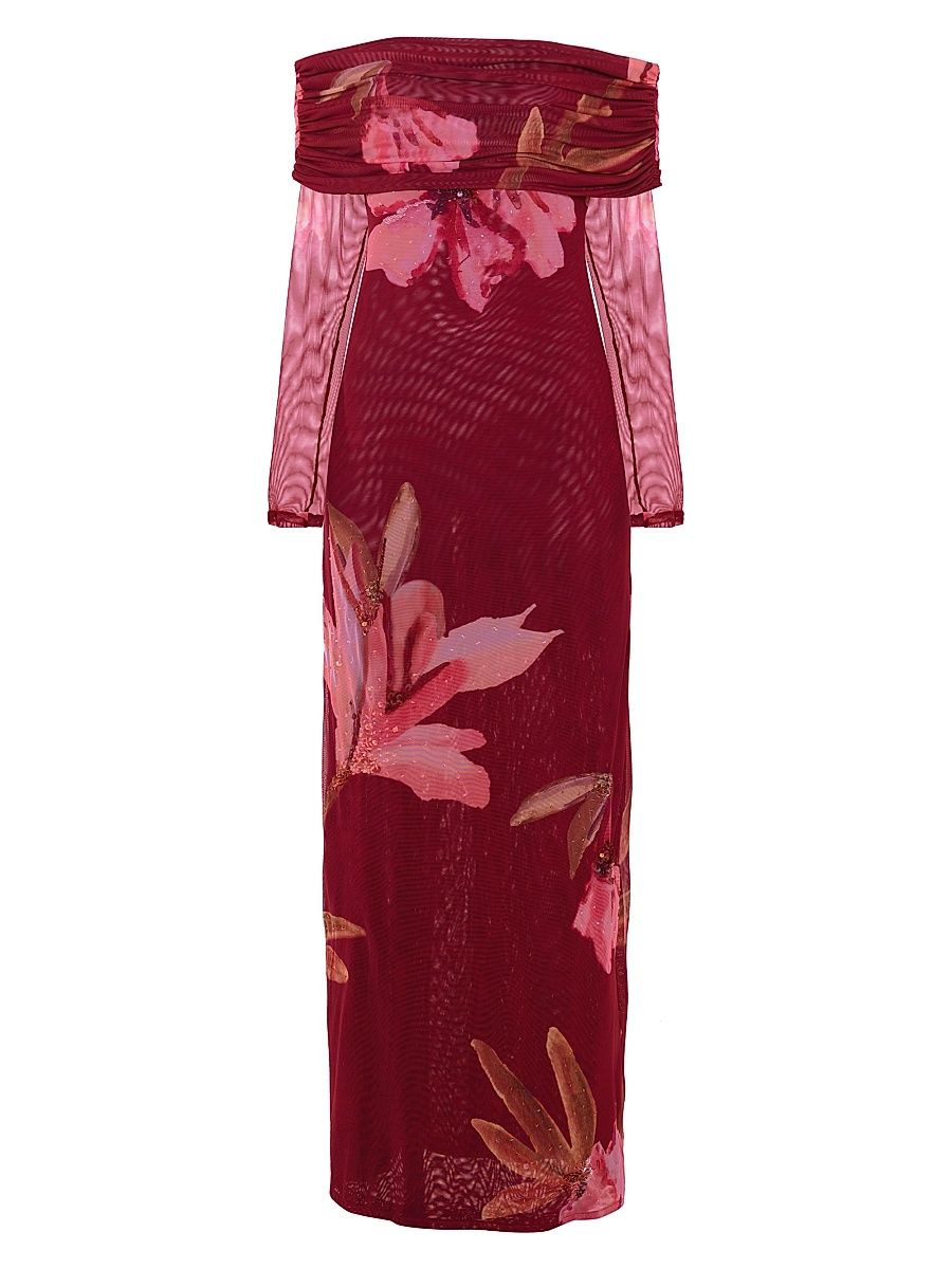 Women's Off-The-Shoulder Tulle Maxi Dress - Dark Red - Size 8