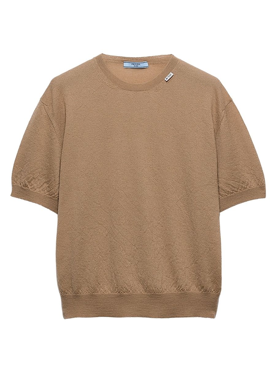 Women's Short-Sleeved Cashmere Sweater - Beige - Size 10