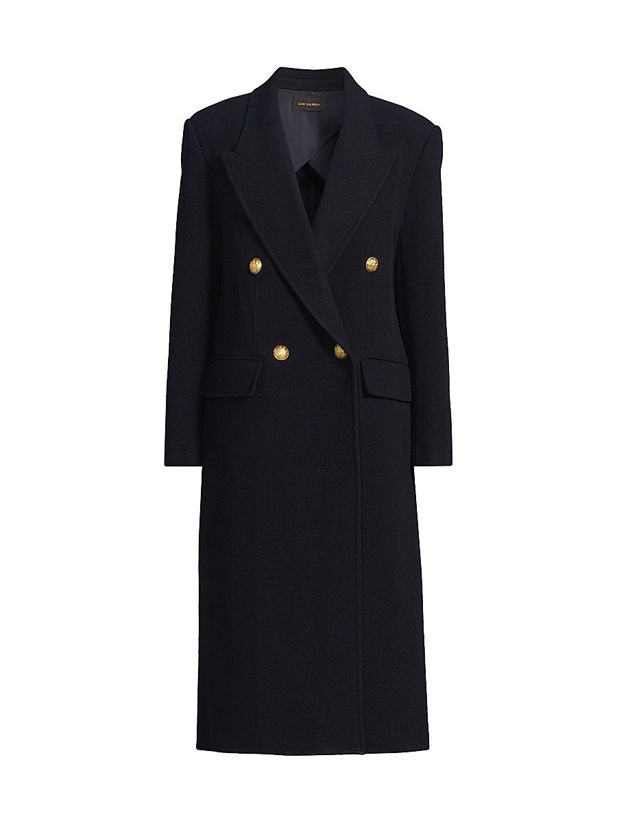 Women's Grayson Wool Double-Breasted Coat - Navy - Size Large