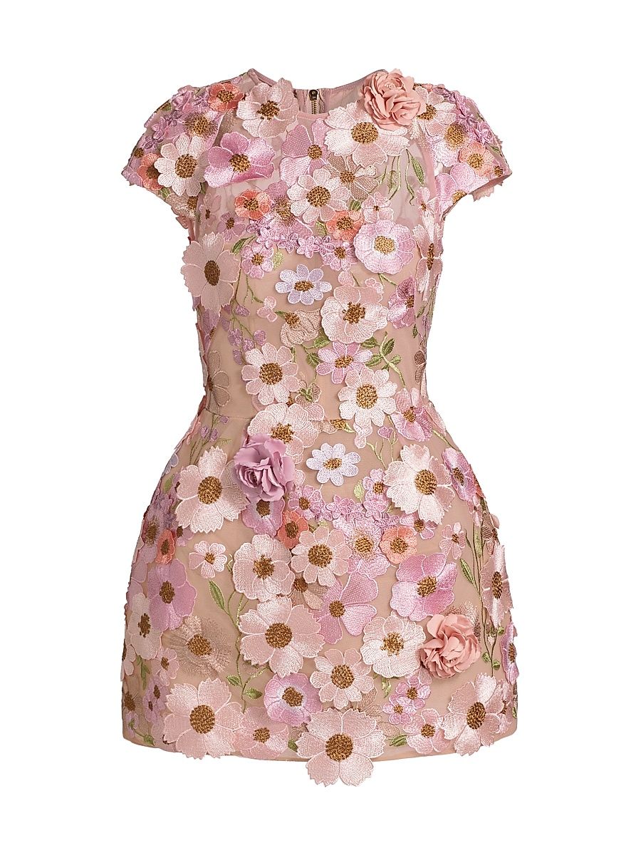 Women's Jasmine Floral Embroidery Minidress - Pastel Pink Multi - Size XL