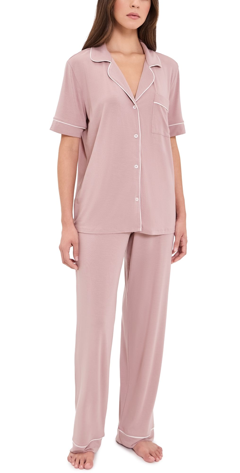 Eberjey Gisele Short Sleeve and Pants Pajama Set Woodrose/Ivory M