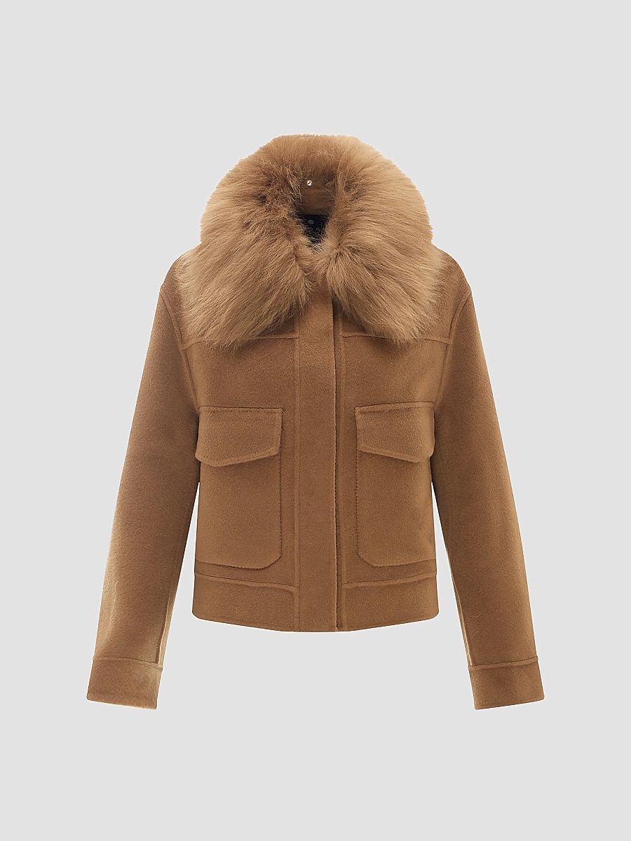 Gorski Women's Select Cashmere and Wool Blend Jacket with Detachable Goat Collar - Camel - Size Small