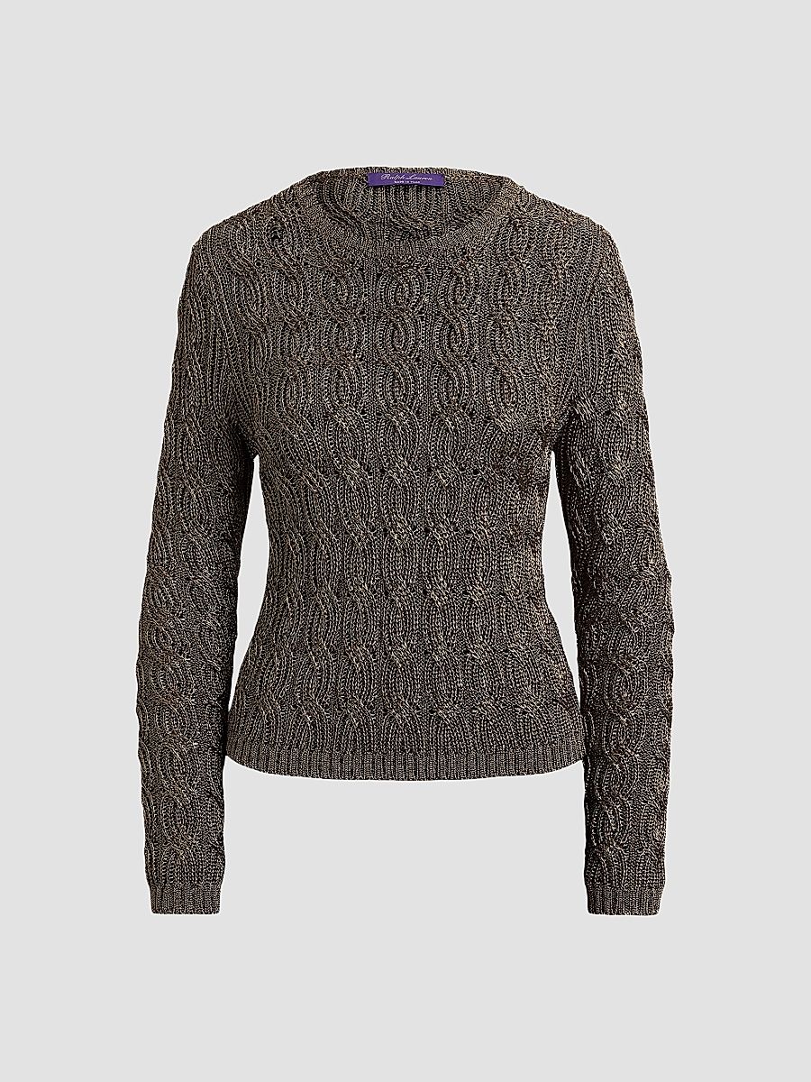 Women's Metallic Cable-Knit Sweater - Antique Bronze - Size Small