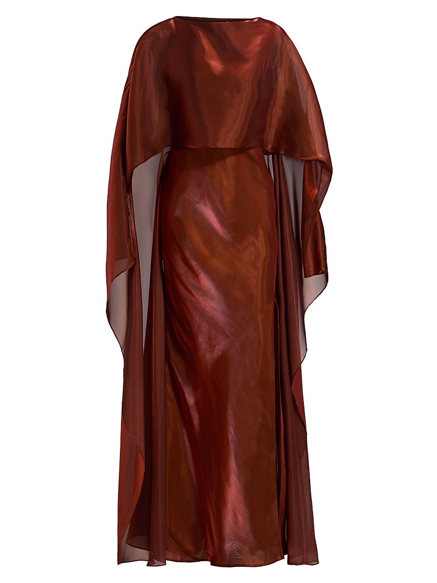 Women's Metallic Organza Cape Gown - Rust - Size 8