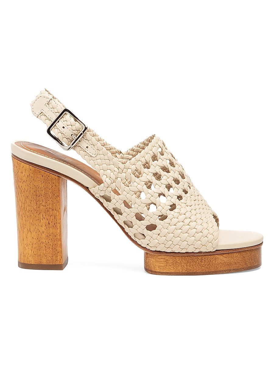 Women's Martina 100MM Woven Leather Platform Sandals - Cream - Size 11