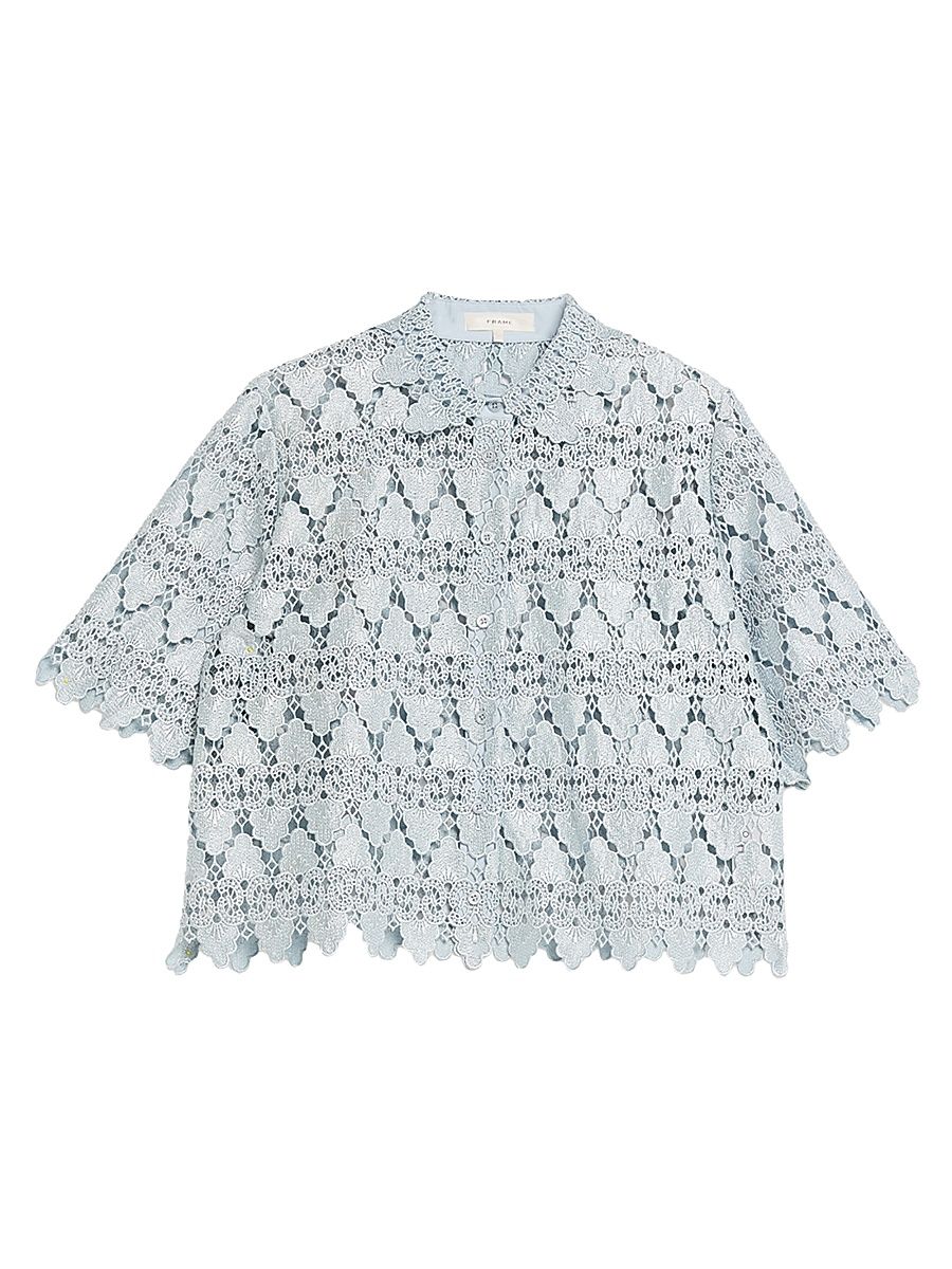 Women's Lace Button-Up Shirt - Sky Blue - Size Medium
