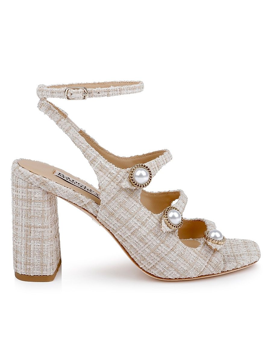Women's Vella 85MM Tweed Block-Heel Sandals - Cream Multi - Size 5