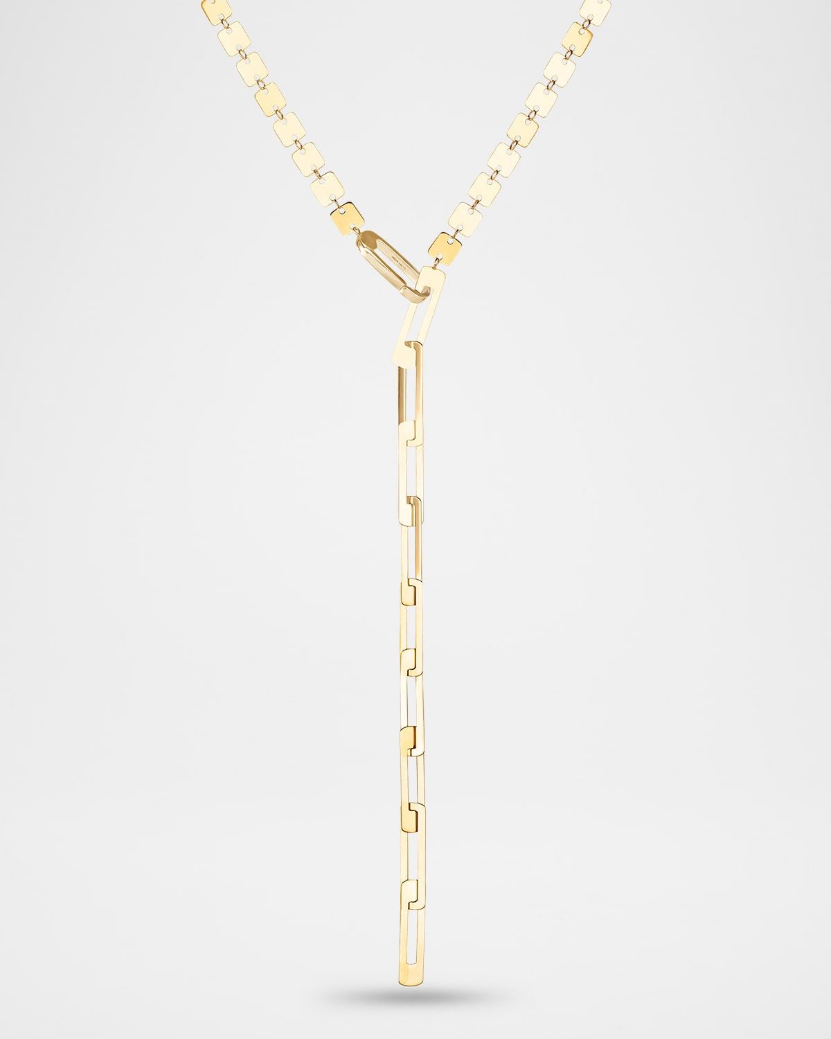14K Yellow Gold Laser Square and Open Rectangle Lariat Necklace