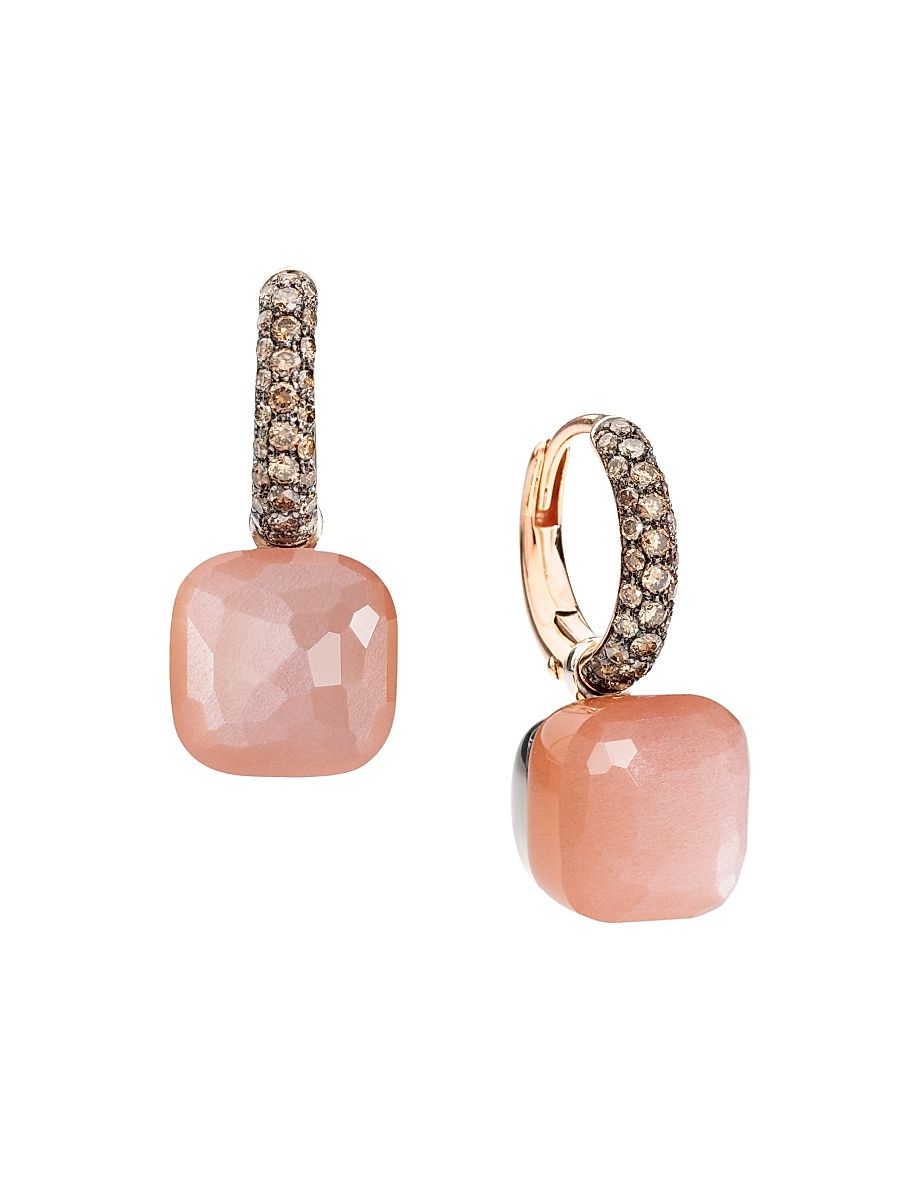 Women's Two-Tone 18K Gold, Moonstone & 0.53 TCW Orange Diamond Drop Earrings - Rose Gold