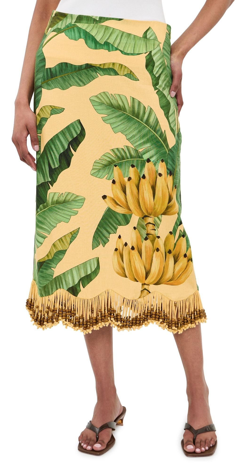 FARM Rio Banana Leaves Maxi Skirt Fruit Leaves Banana Yellow XL
